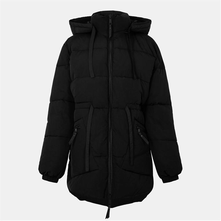 Jack Wills Belted Tie Puffer Jacket Womens Black