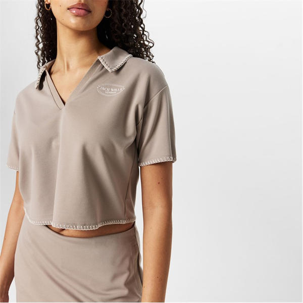 Jack Wills Blanket Stitch Polo Shirt Taupe