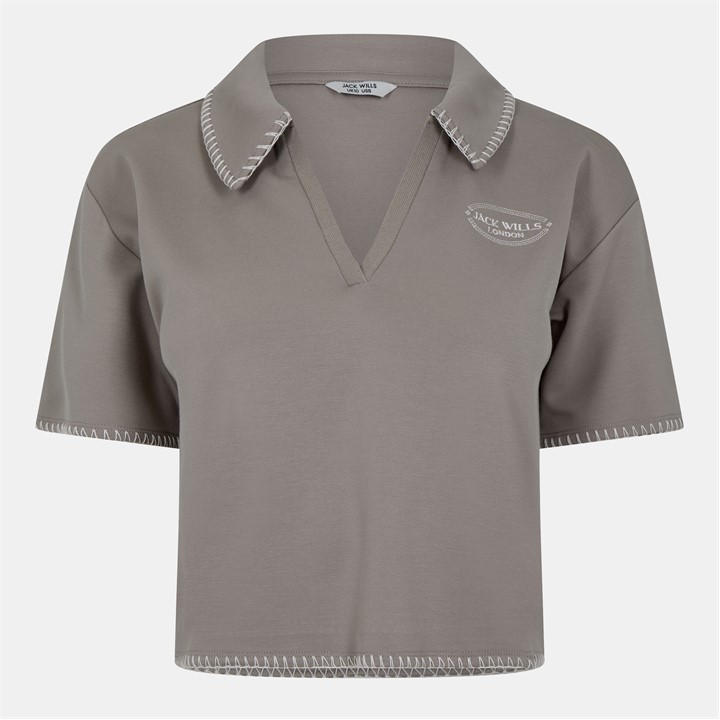 Jack Wills Blanket Stitch Polo Shirt Taupe