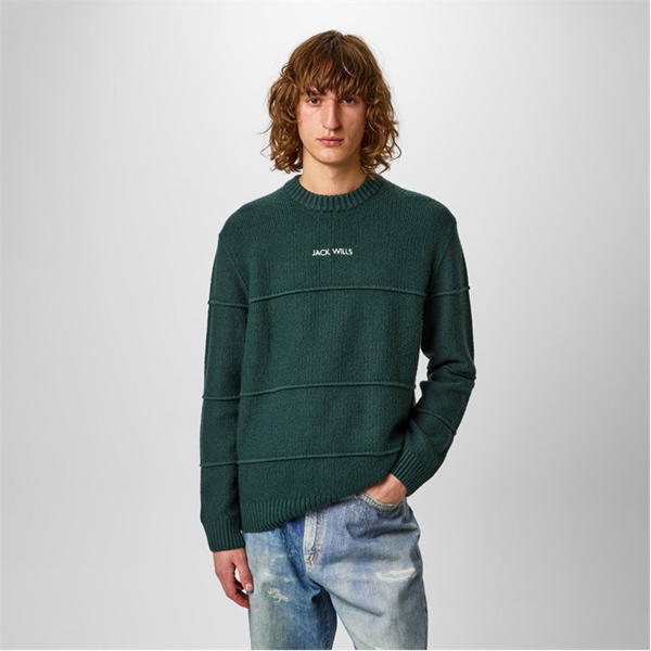 Jack Wills Boucle Knit Crew Sweater Evergreen