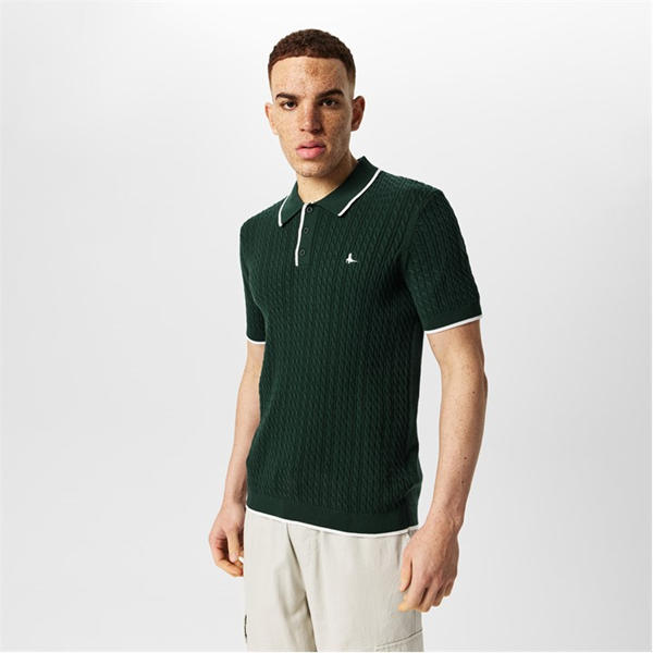 Jack Wills Braid Knit Polo Evergreen