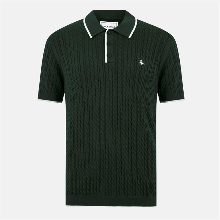 Jack Wills Braid Knit Polo Evergreen