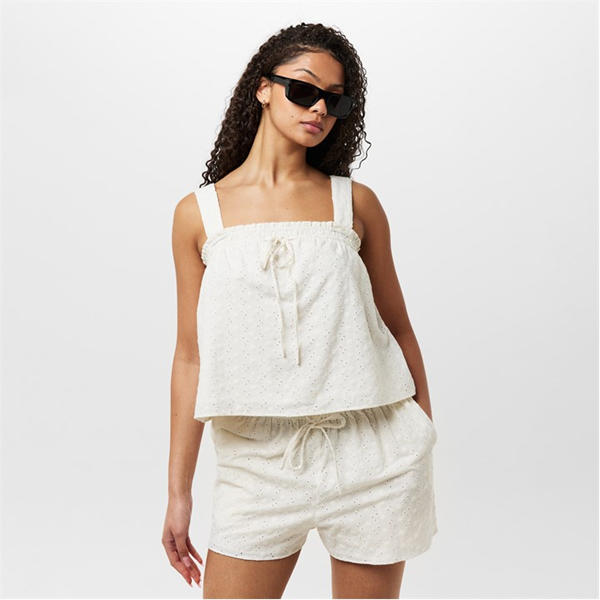 Jack Wills Broderie Shirred Top Vintage White