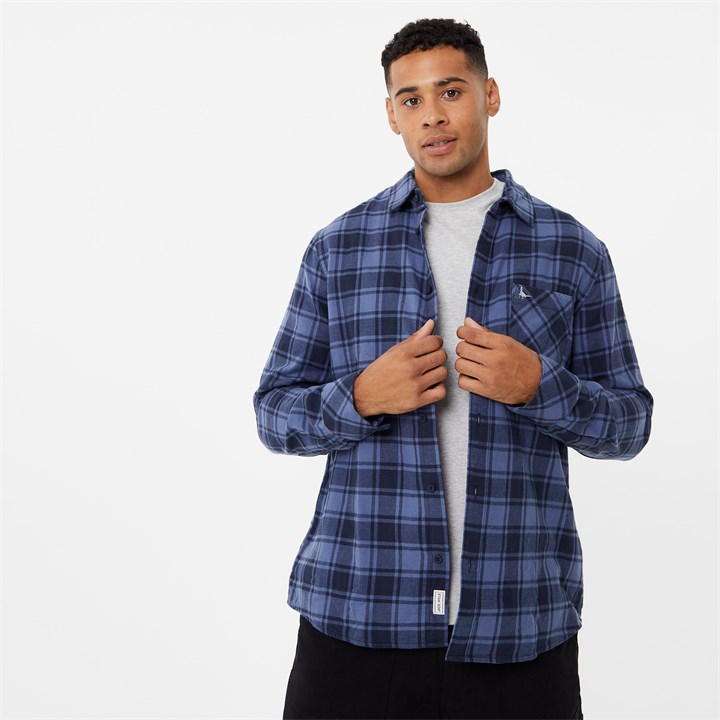 Jack Wills Brush Flannel Check Navy Dble Face