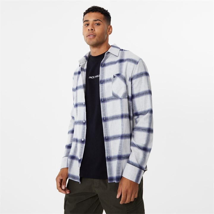 Jack Wills Brushed Check Flannel Grey Marl
