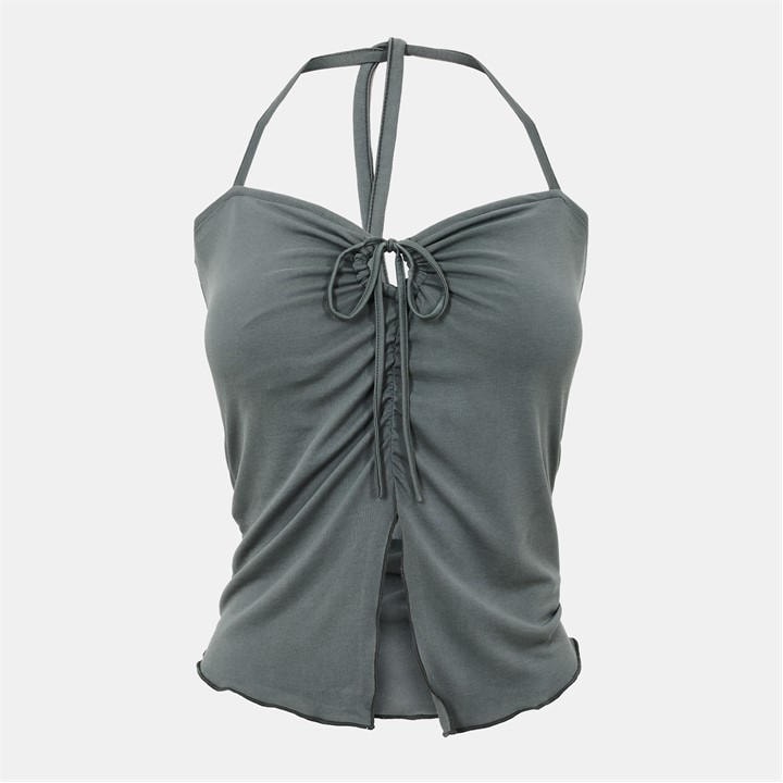 Jack Wills Butterfly Hem Halterneck Top Castor Grey