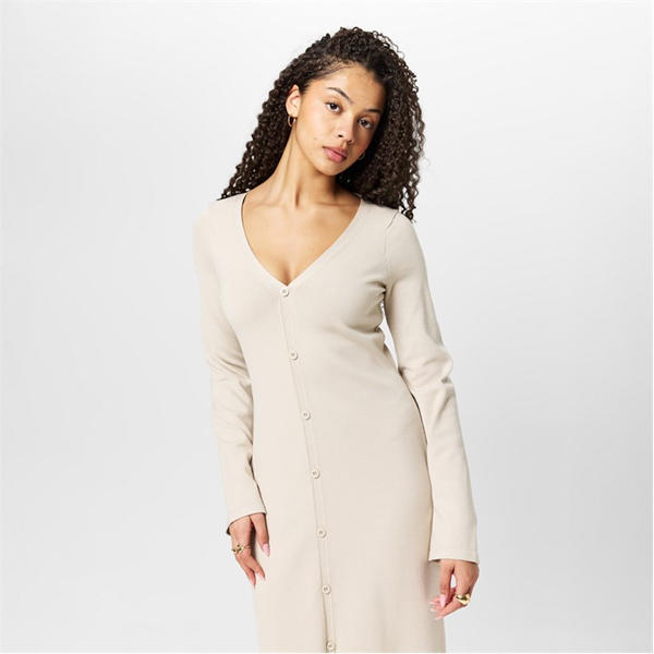 Jack Wills Button Maxi Dress Stone Marl