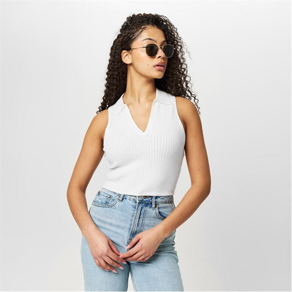 Jack Wills Cable Stitch Polo Vest Vintage White