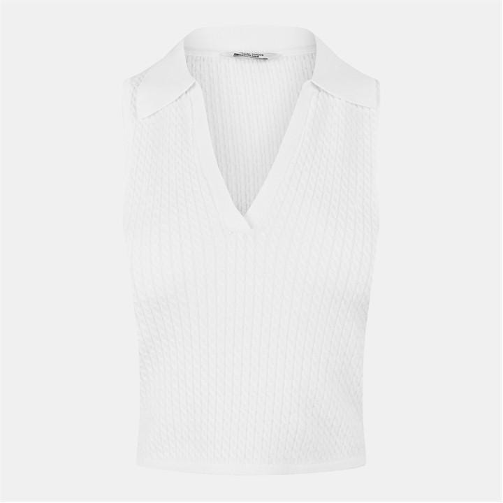 Jack Wills Cable Stitch Polo Vest Vintage White