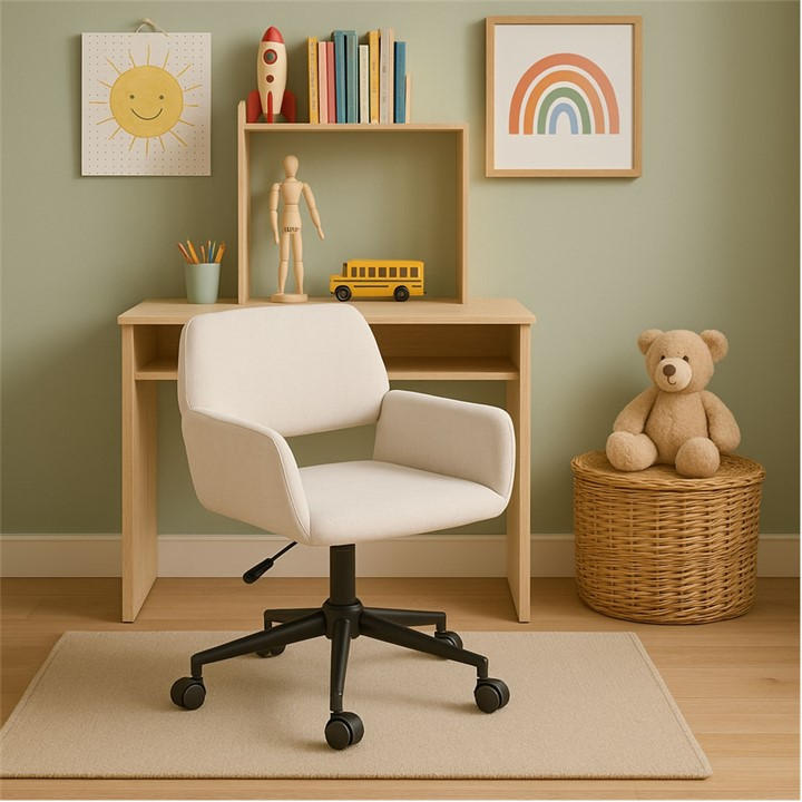 Jack Wills Chair Fabric Height Adjustable Swivel Chair Ergonomic Office Chair with Armrest Beige