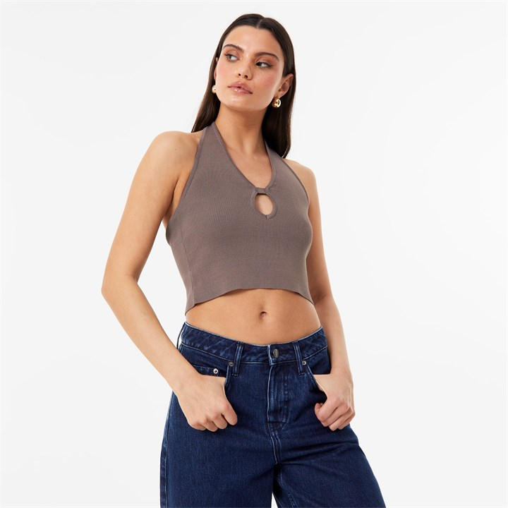 Jack Wills Cut Out Knit Top Brown