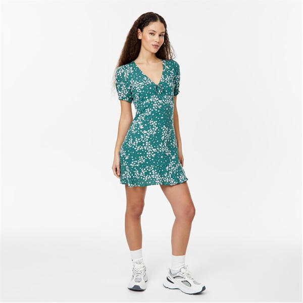 Jack Wills Cut Out Mini Dress Green Print