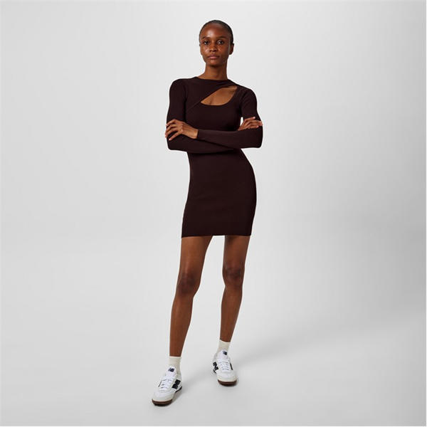 Jack Wills Cut Out Ribbed Mini Dress Dark Brown