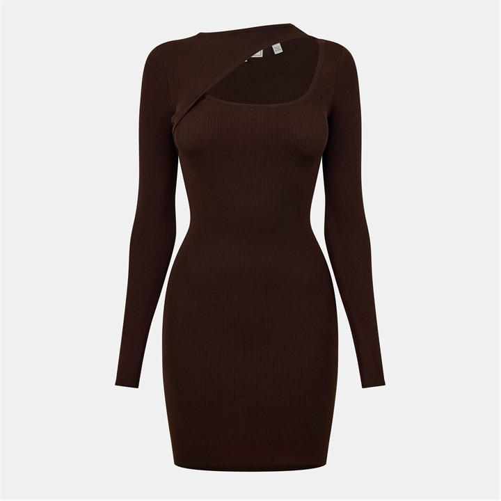 Jack Wills Cut Out Ribbed Mini Dress Dark Brown