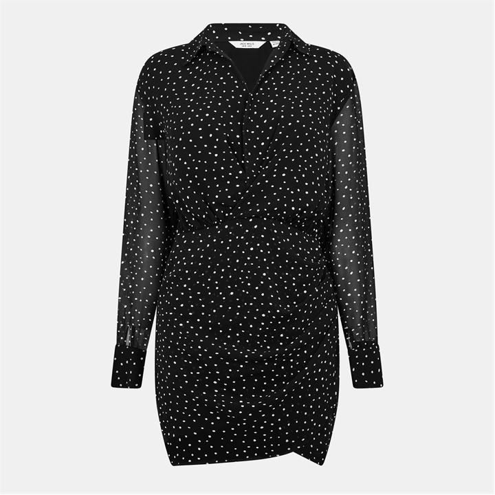 Jack Wills Draped Shirt Dress Black Spot