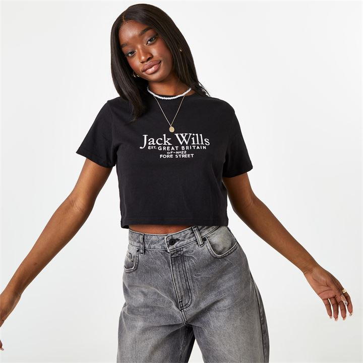 Jack Wills Eccleston Crop T Shirt Black