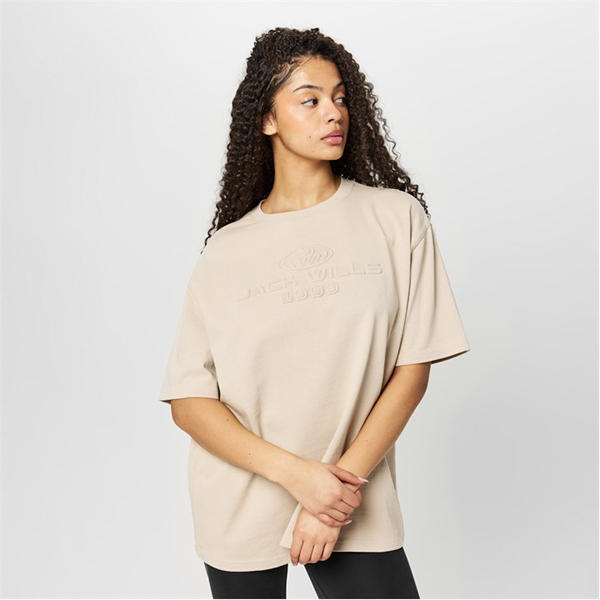 Jack Wills Embossed Logo T Shirt Stone
