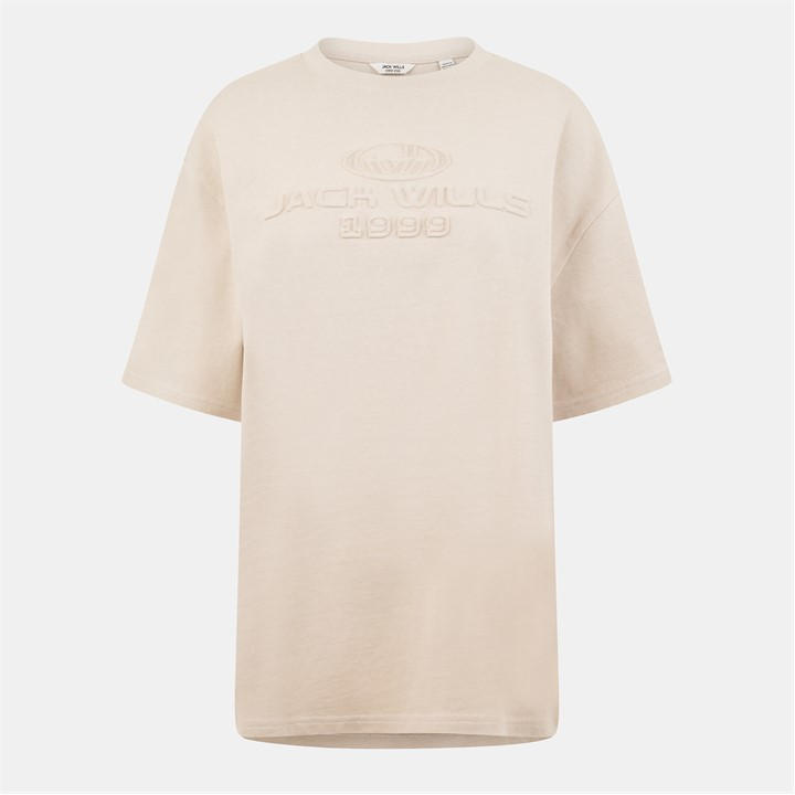 Jack Wills Embossed Logo T Shirt Stone
