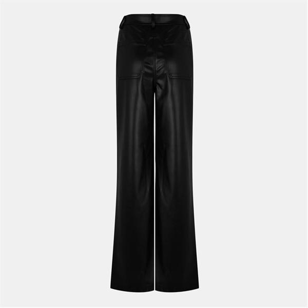 Jack Wills Faux Leather Straight Leg Trousers Black