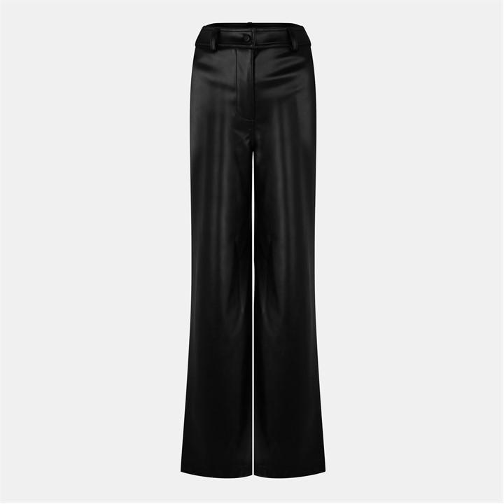 Jack Wills Faux Leather Straight Leg Trousers Black