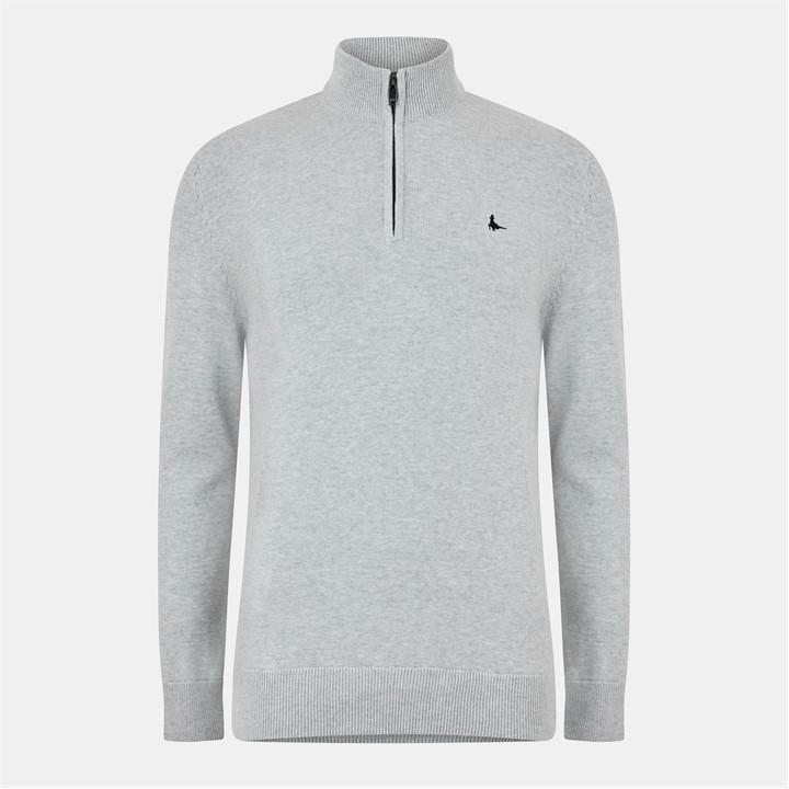 Jack Wills Funnel Neck Half Zip Jumper Men Lt Ash Marl