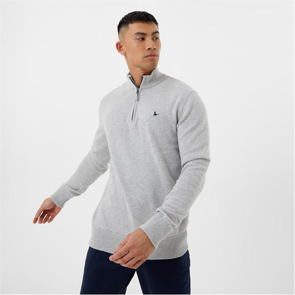 Jack Wills Funnel Neck Half Zip Jumper Men Lt Ash Marl
