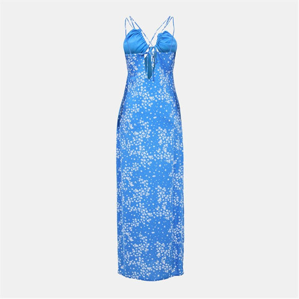Jack Wills Gathered Bust Maxi Dress Blue Print