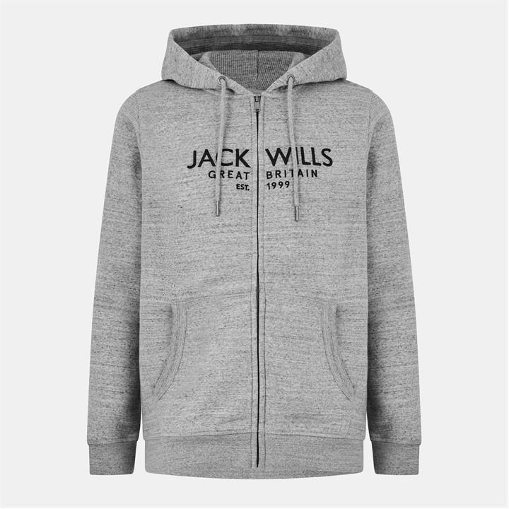 Jack Wills Graphic Zip Hoodie Mens Grey Marl