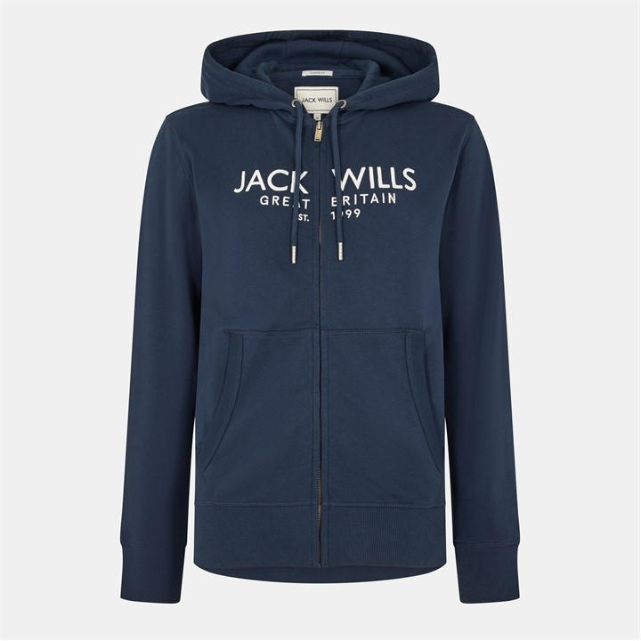 Jack Wills Graphic Zip Hoodie Mens Sapphire Navy