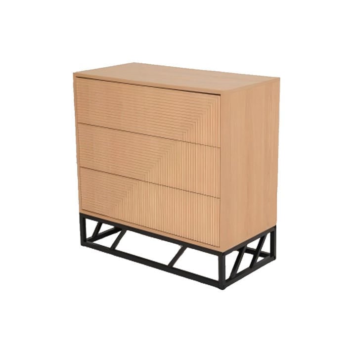 Jack Wills Grooved Oak Colour Wooden Chest of 3 Drawers Brown