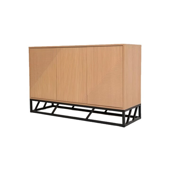 Jack Wills Grooved Oak Colour Wooden Sideboard 3 Doors Brown