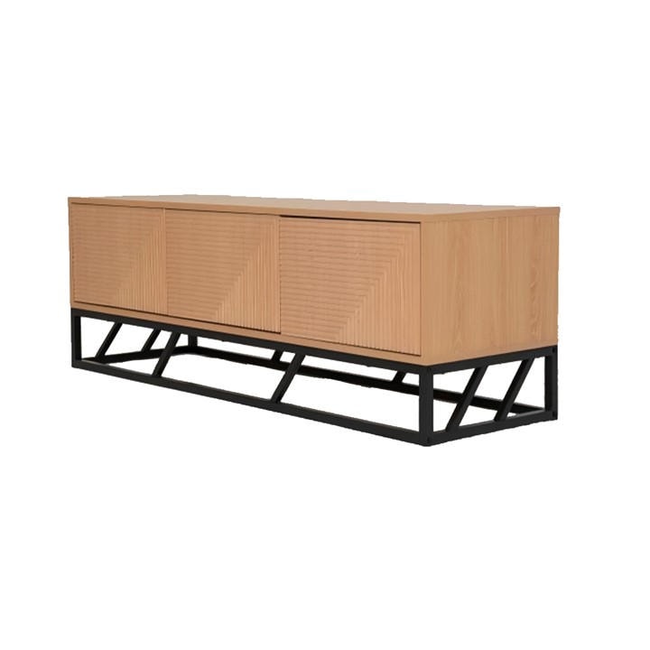 Jack Wills Grooved Oak Colour Wooden TV Unit 3 Doors Brown