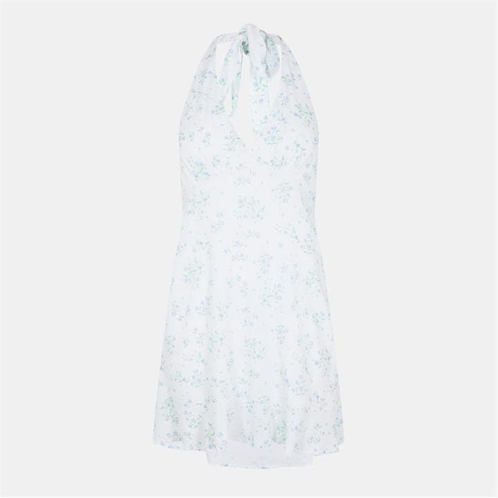 Jack Wills Halter Mini Dress White/Blue Dits