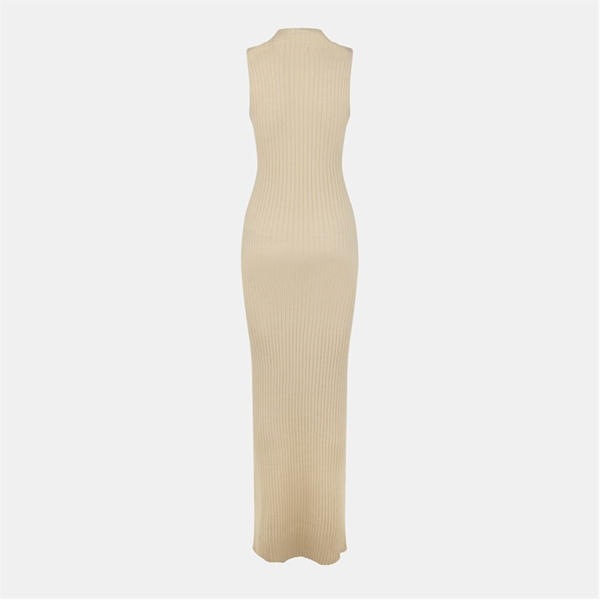 Jack Wills High Neck Ribbed Maxi Dress Stone