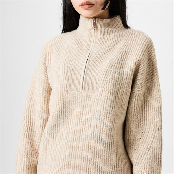 Jack Wills High Neck Zip Knitted Jumper Stone