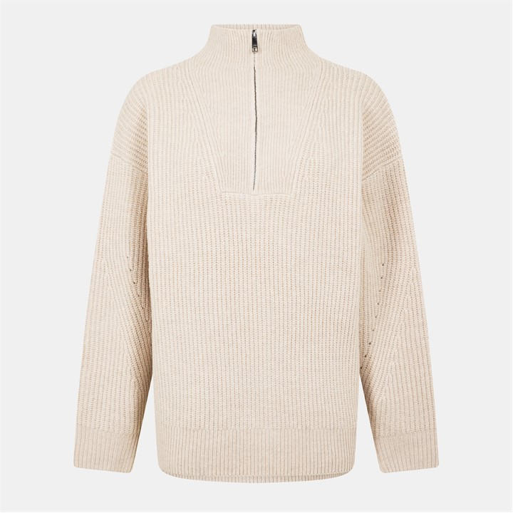 Jack Wills High Neck Zip Knitted Jumper Stone