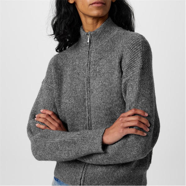 Jack Wills High Neck Zip Through Jumper Charcoal Marl