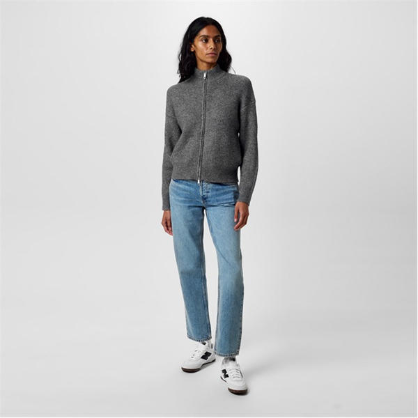 Jack Wills High Neck Zip Through Jumper Charcoal Marl