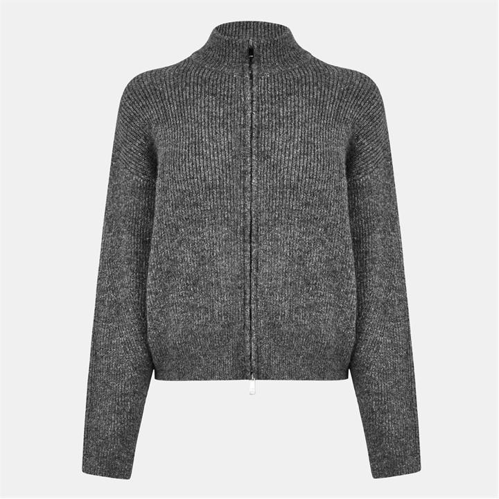Jack Wills High Neck Zip Through Jumper Charcoal Marl