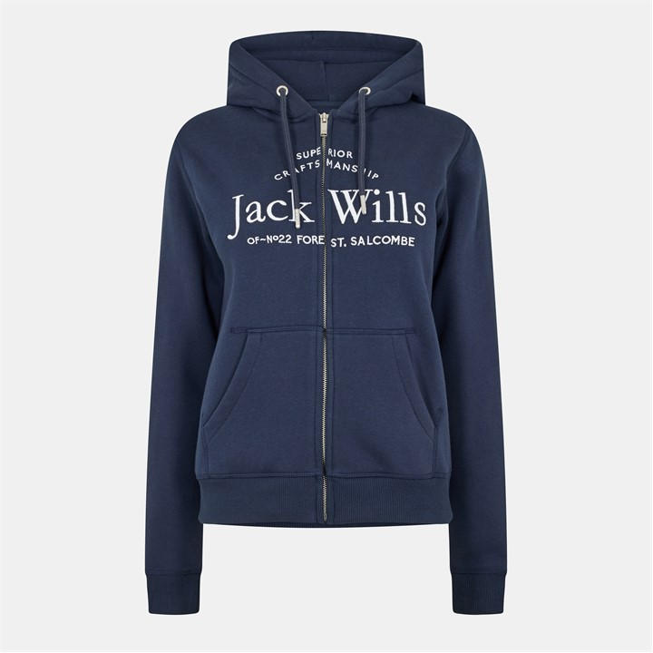 Jack Wills Hunston Logo Zip Hoodie Navy