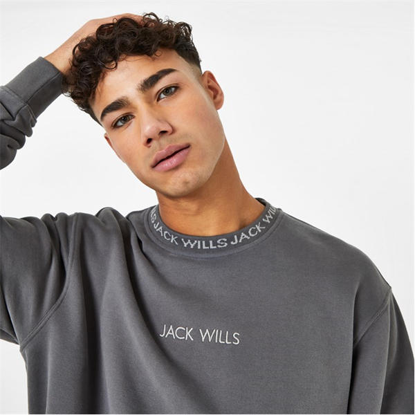 Jack Wills Jacquard Crew Sweatshirt Mens Slate