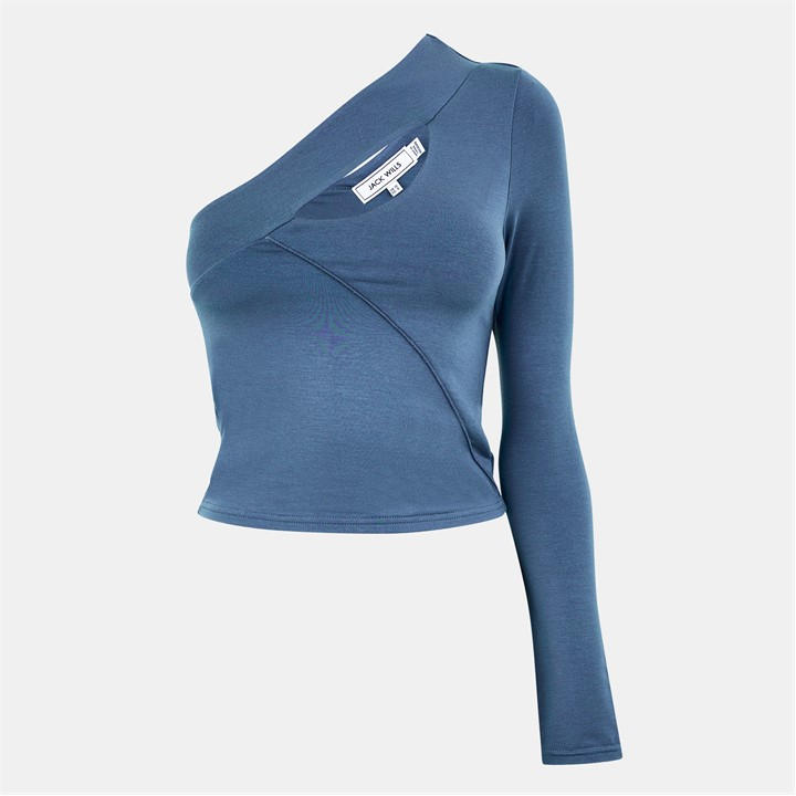 Jack Wills JW Asymmetrical Cut Out Long Sleeve Top Womens Storm
