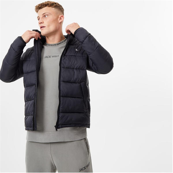Jack Wills Kershaw Hooded Puffer Jacket Mens Black
