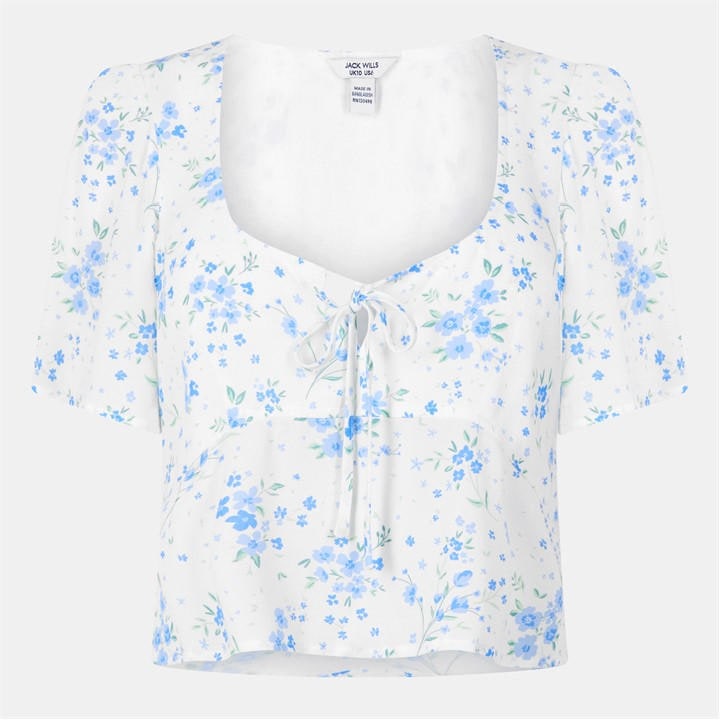 Jack Wills Keyhole Blouse White Ditsy