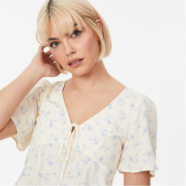Jack Wills Keyhole Blouse White Print