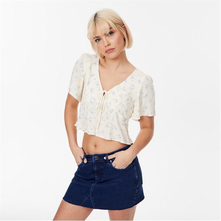 Jack Wills Keyhole Blouse White Print