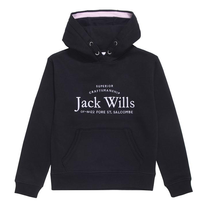 Jack Wills Kids Girls Logo Script Hoodie Black