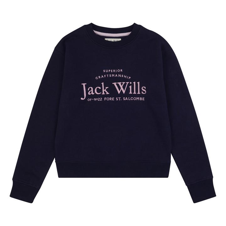 Jack Wills Kids Girls Script Crew Neck Sweatshirt Navy