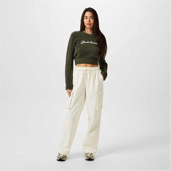 Jack Wills Knit Jacquard Cropped Sweatshirt Dark Khaki
