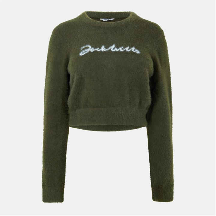 Jack Wills Knit Jacquard Cropped Sweatshirt Dark Khaki